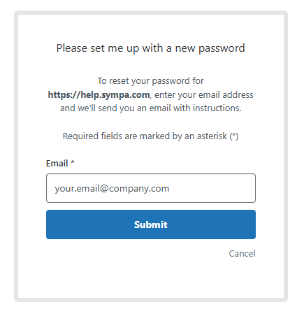 Request a new password example view from Zendesk