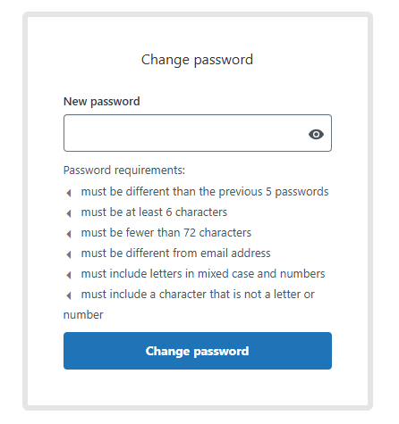 Example picture of Zendesk new password requirements